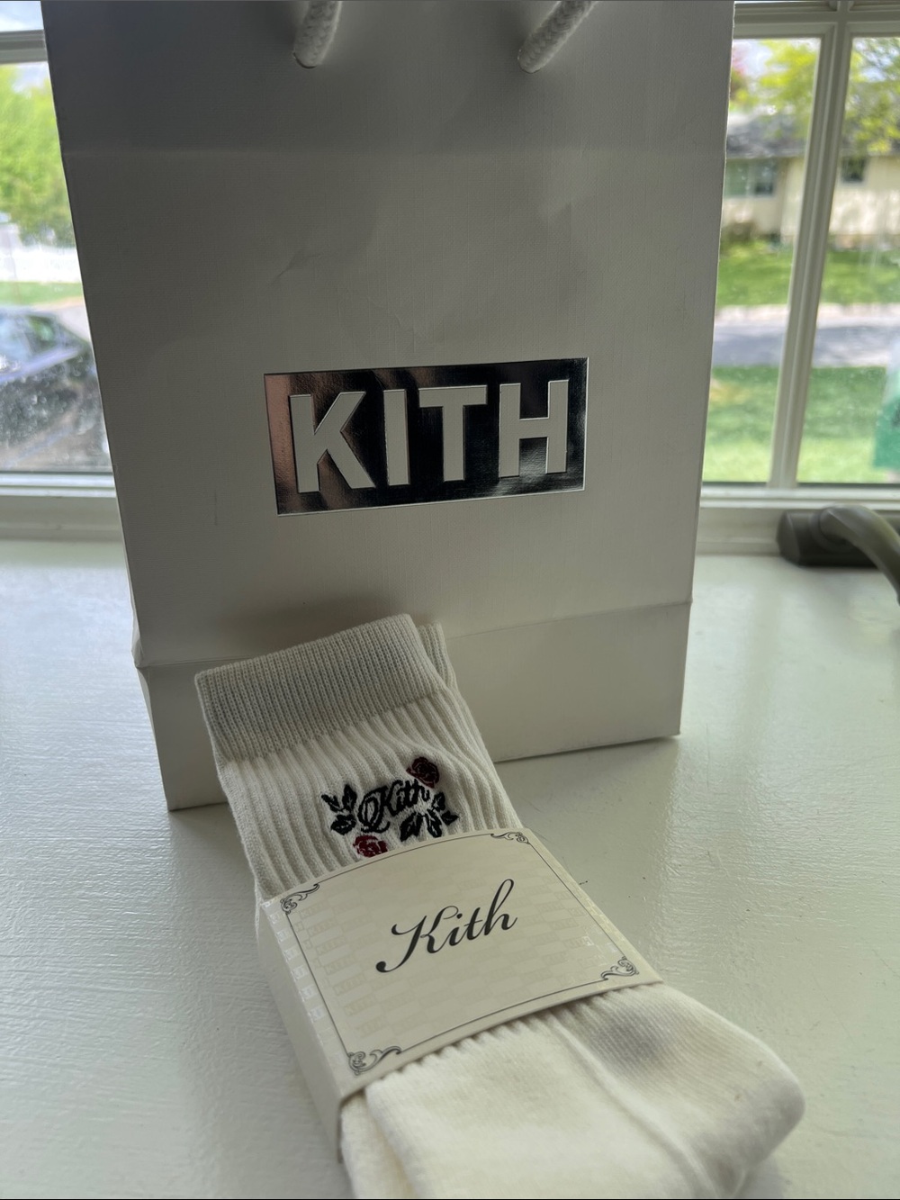 Kith White Crew Socks with Embroidered Floral Logo